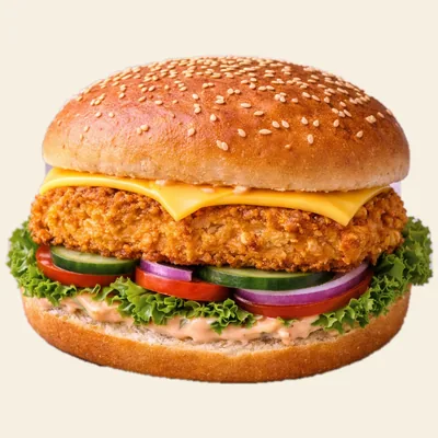 Chicken Cheese Burger mit geschmolzenem Käse