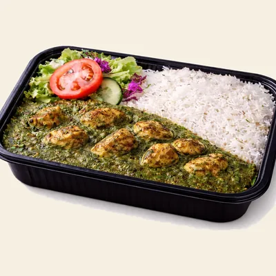 Palak Chicken Rice Box mit Basmatireis und Salat